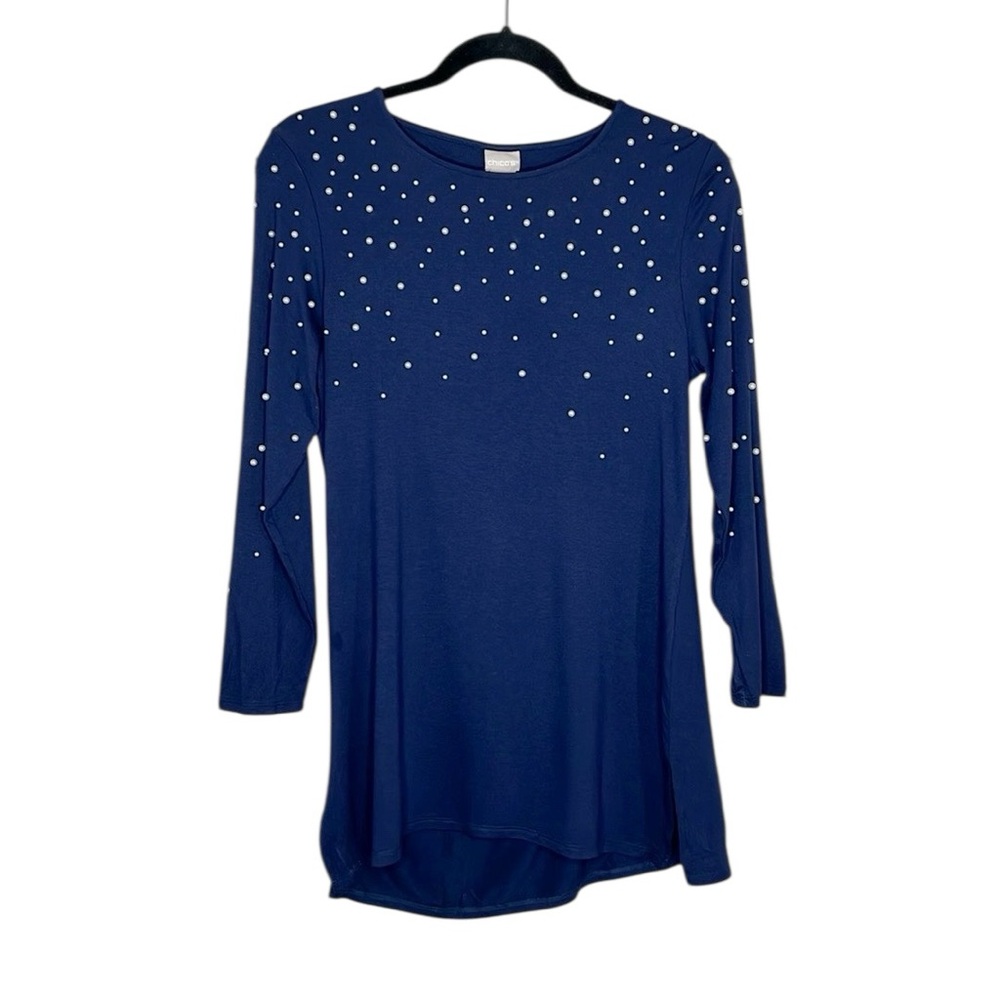 Chico’s Pearl detail Long Sleeve Top in Midnight size 0 Small